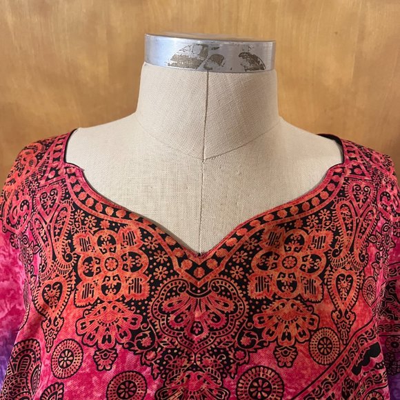 Good Times Womens Pink Orange Purple & Black Paisley Print Tunic Poncho One Size - Picture 3 of 6
